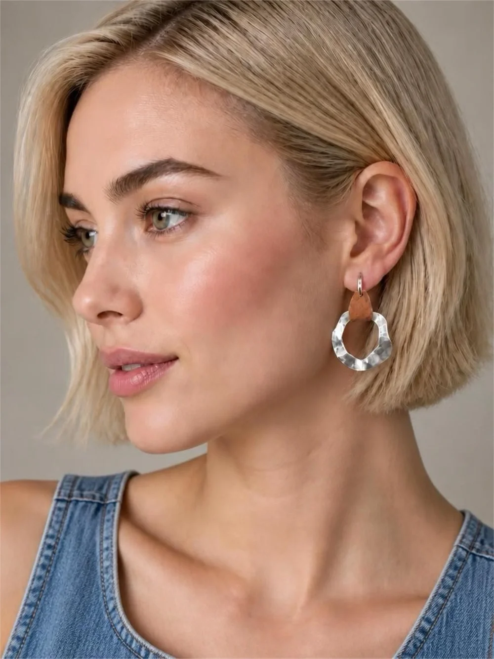 Vegan Leather and Silver Metal Dangle Earrings